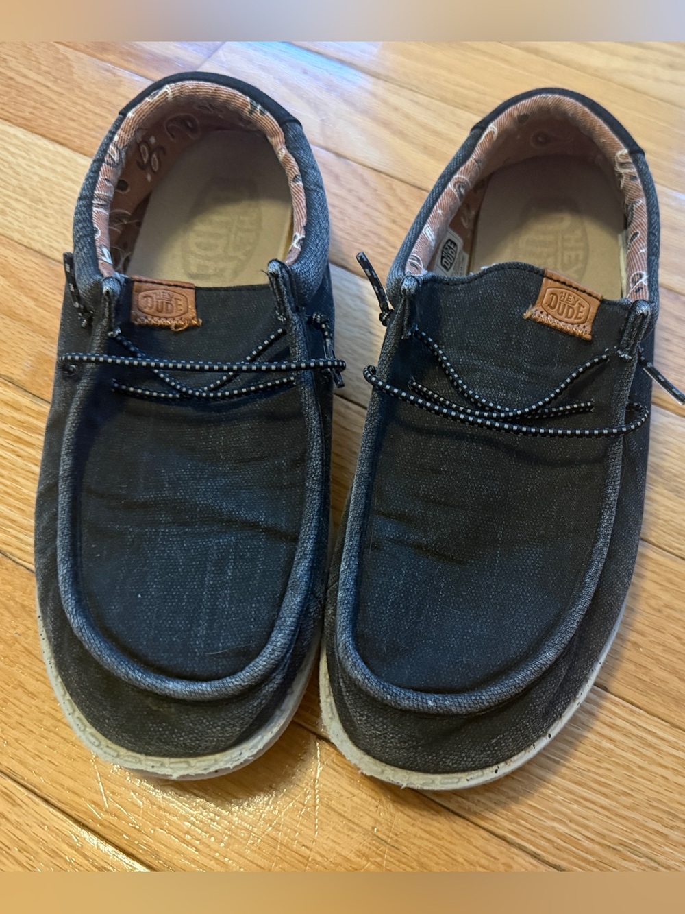 Hey Dude Wally Youth Washed Canvas Shoes Boys Size 6 Black Casual Slip On